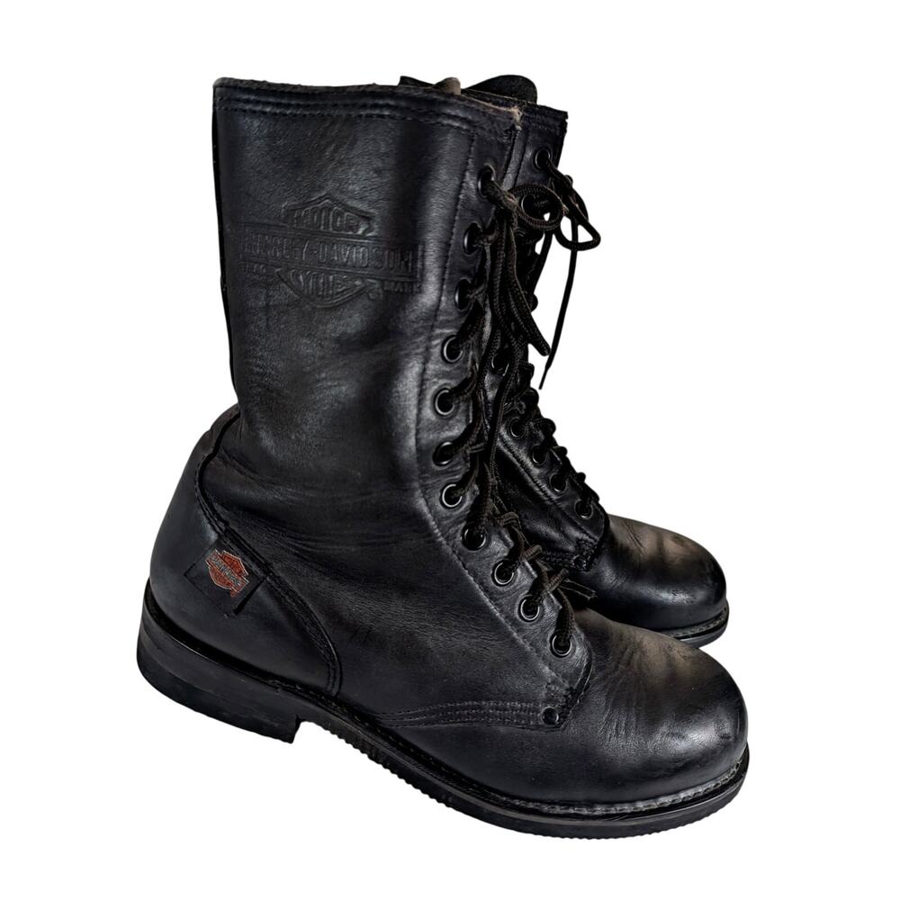 HARLEY DAVIDSON! BLACK GENUINE LEATHER CLASSIC HEAVY DUTY BIKER BOOTS! SZ 11M